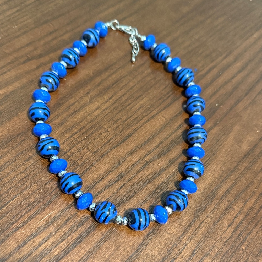 Striped Blue Beaded Necklace